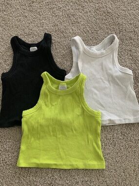 Zara Kids Ribbed Tank Trio - Black, White, Lime Green